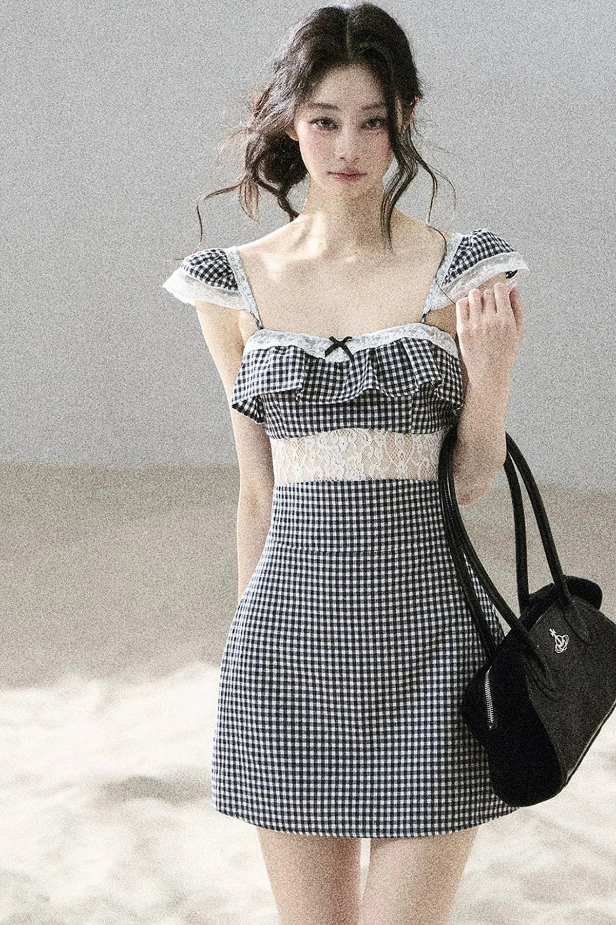 French Lace Plaid Summer Dress