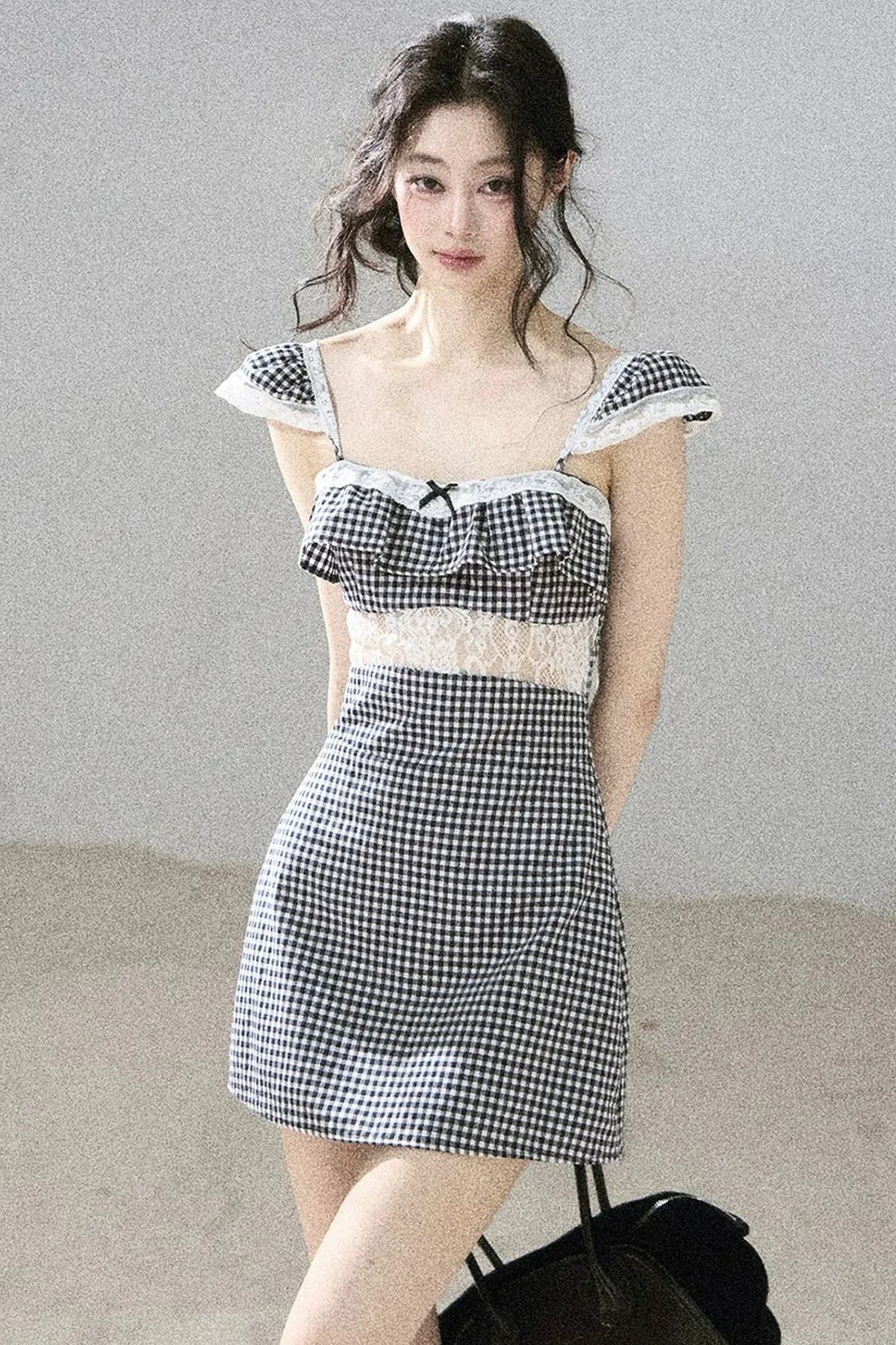 French Lace Plaid Summer Dress
