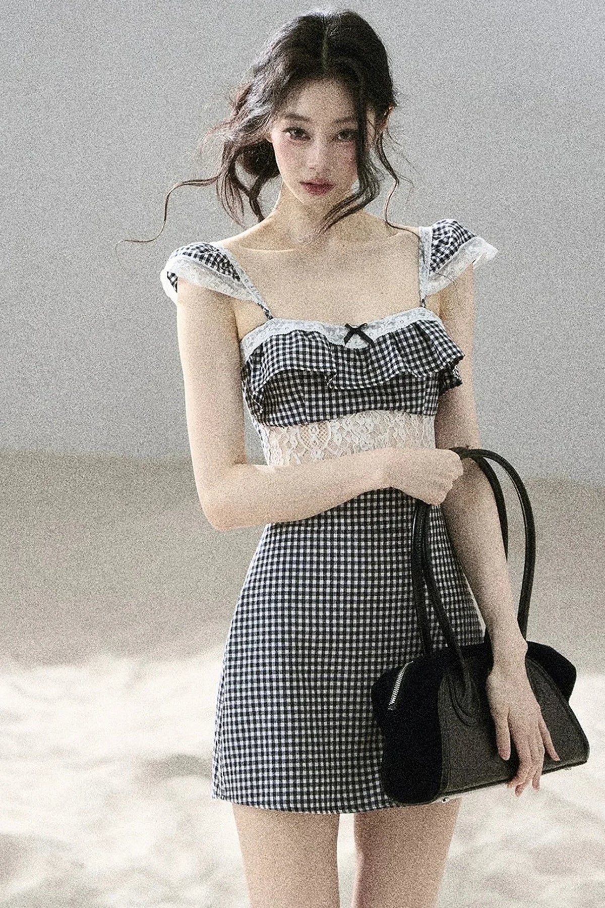 French Lace Plaid Summer Dress