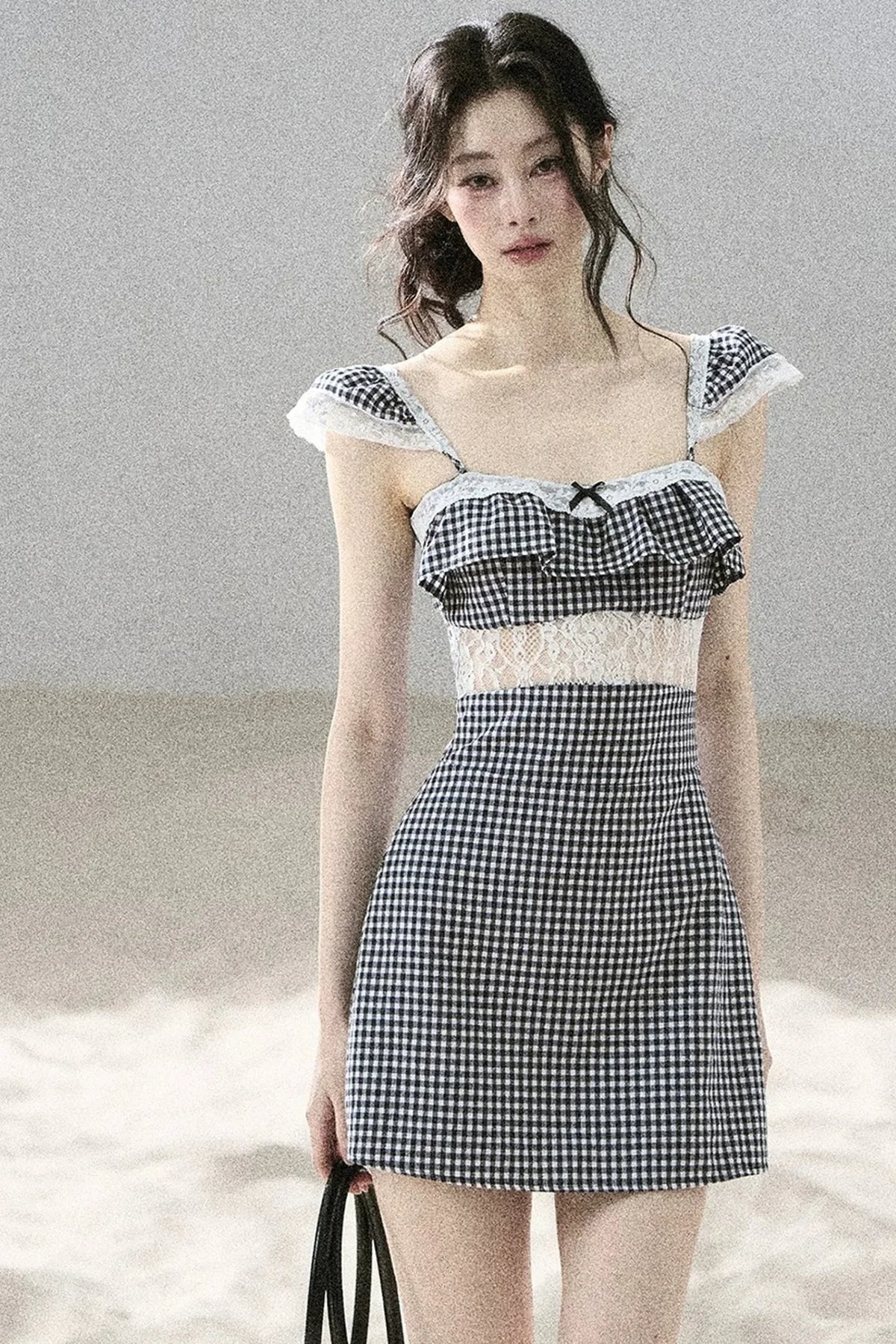 French Lace Plaid Summer Dress