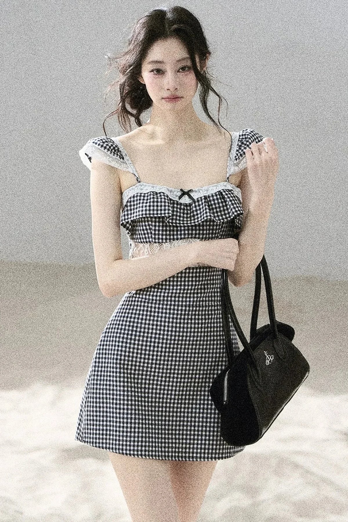 French Lace Plaid Summer Dress