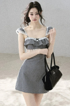 French Lace Plaid Summer Dress