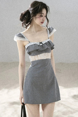 French Lace Plaid Summer Dress