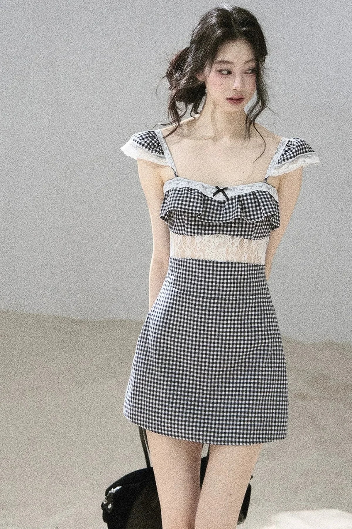 French Lace Plaid Summer Dress
