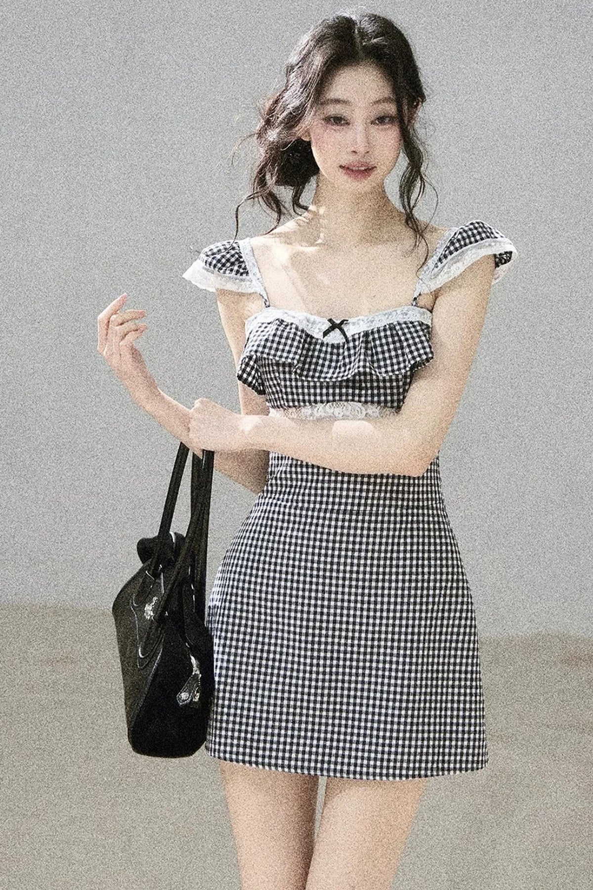 French Lace Plaid Summer Dress
