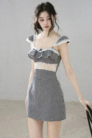 French Lace Plaid Summer Dress