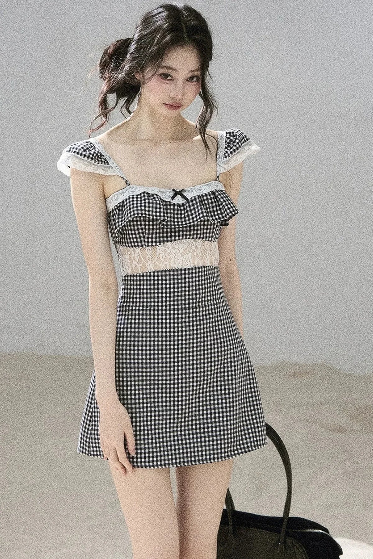 French Lace Plaid Summer Dress