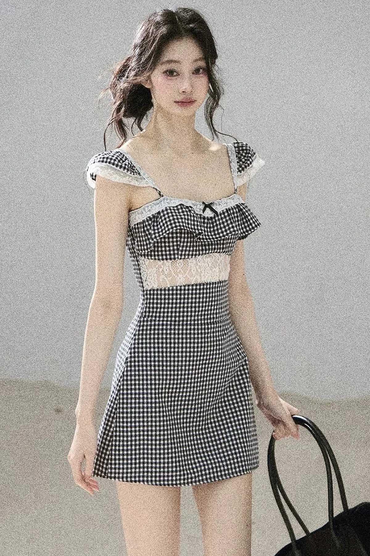 French Lace Plaid Summer Dress