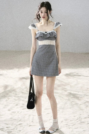 French Lace Plaid Summer Dress