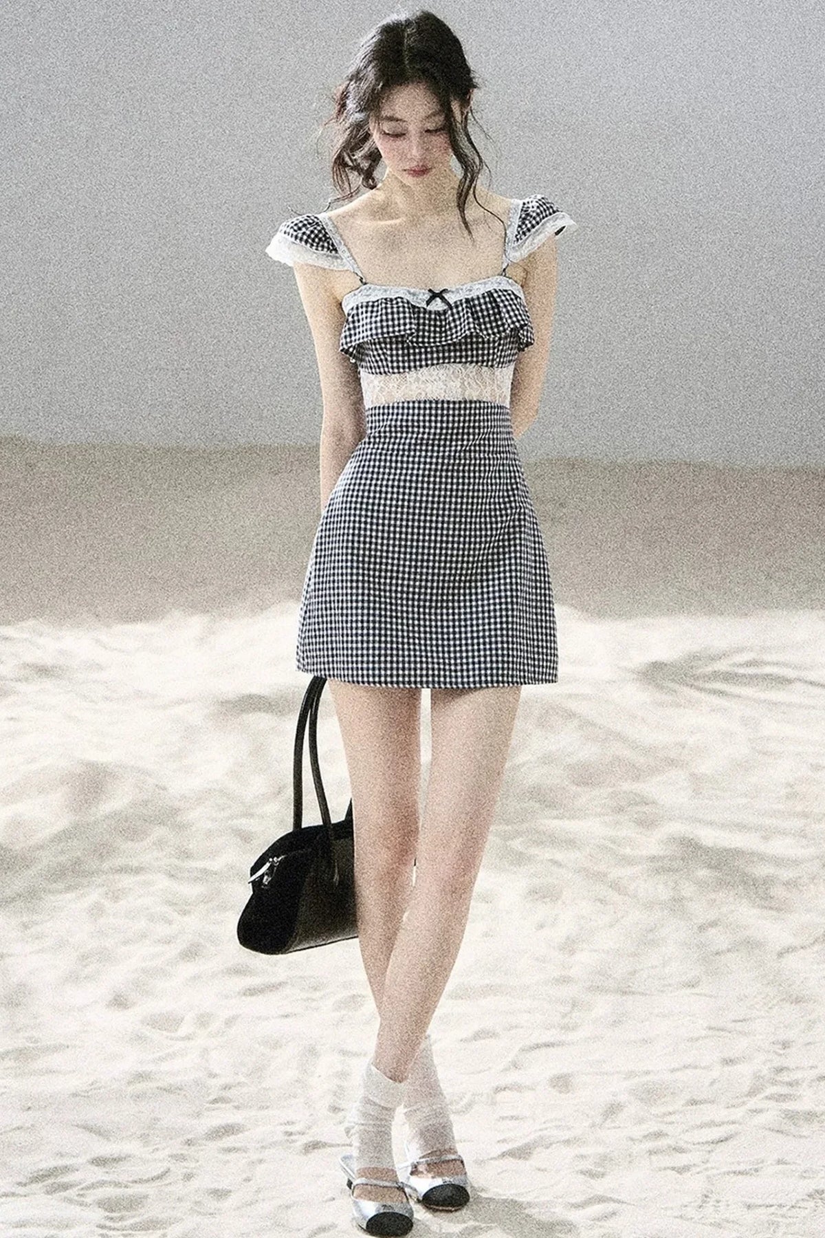 French Lace Plaid Summer Dress