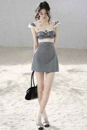 French Lace Plaid Summer Dress