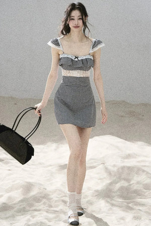 French Lace Plaid Summer Dress