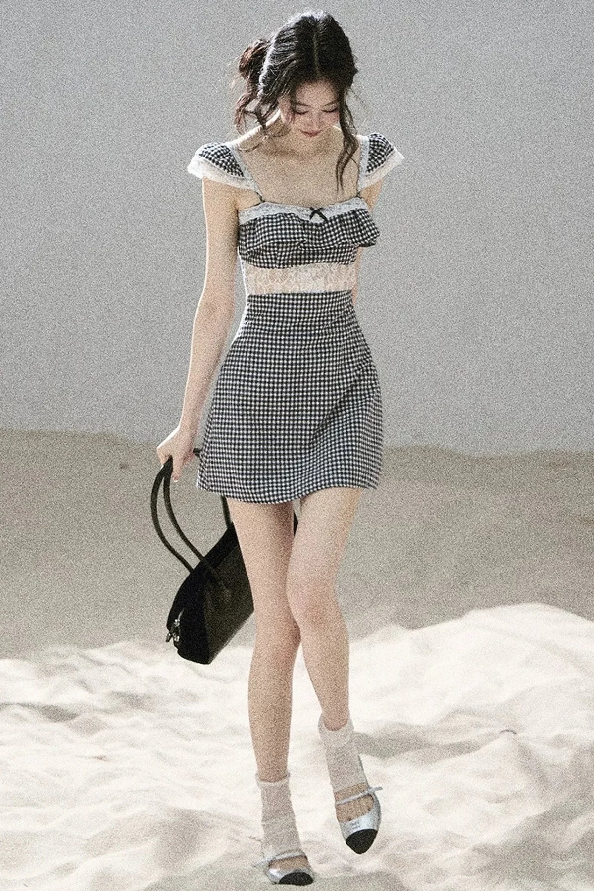 French Lace Plaid Summer Dress