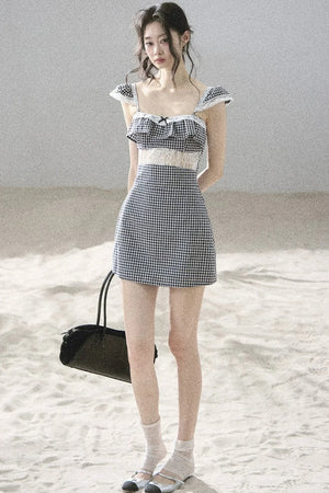 French Lace Plaid Summer Dress