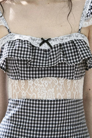 French Lace Plaid Summer Dress