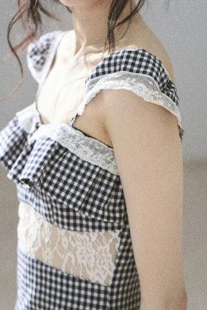 French Lace Plaid Summer Dress