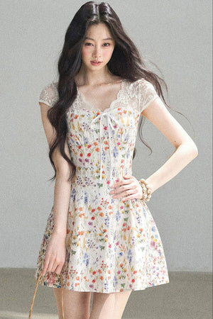 French Lace Short Floral Dress