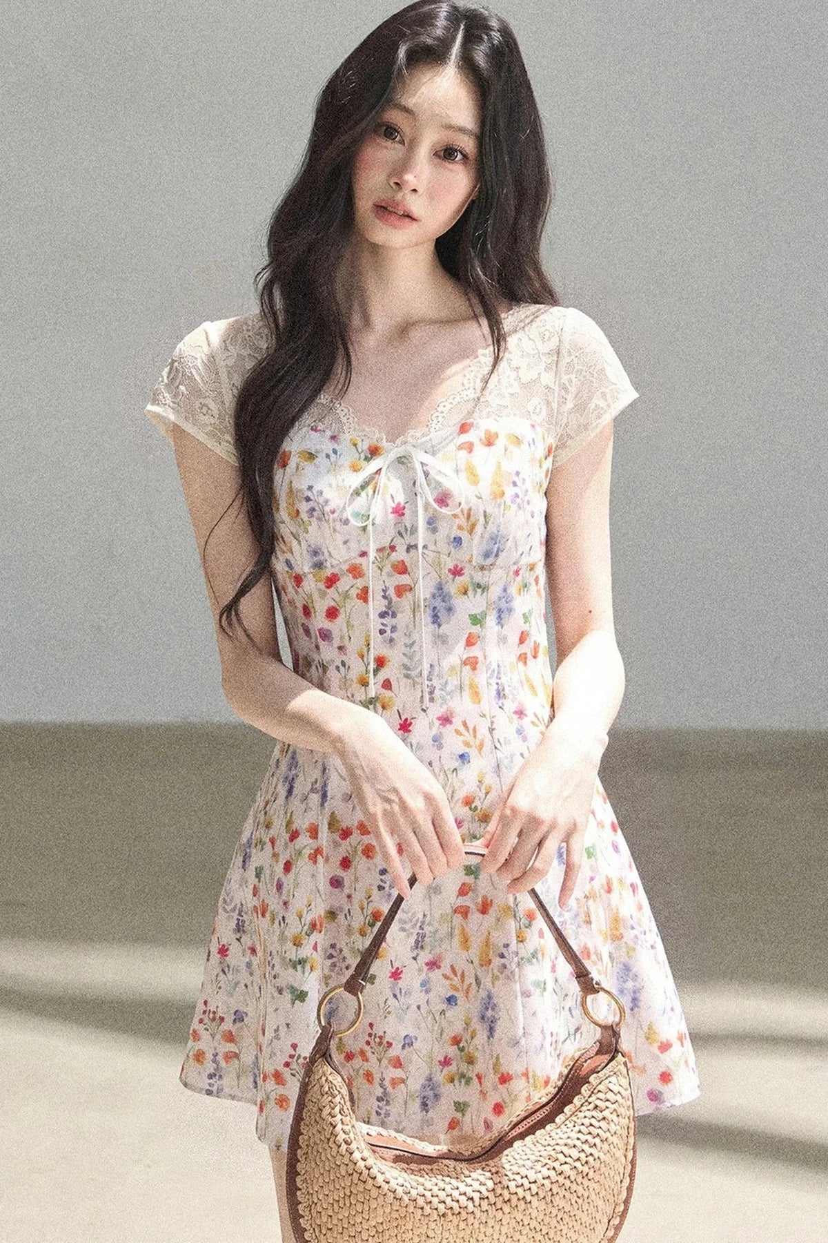French Lace Short Floral Dress