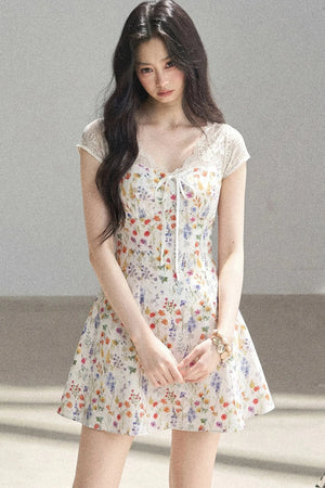 French Lace Short Floral Dress