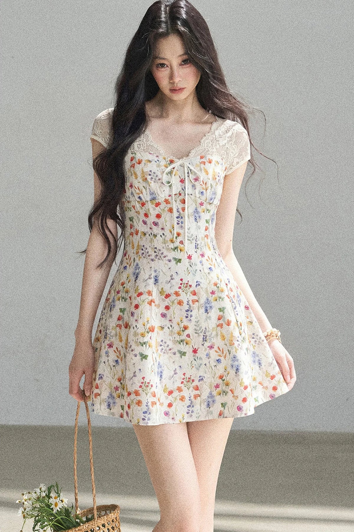 French Lace Short Floral Dress