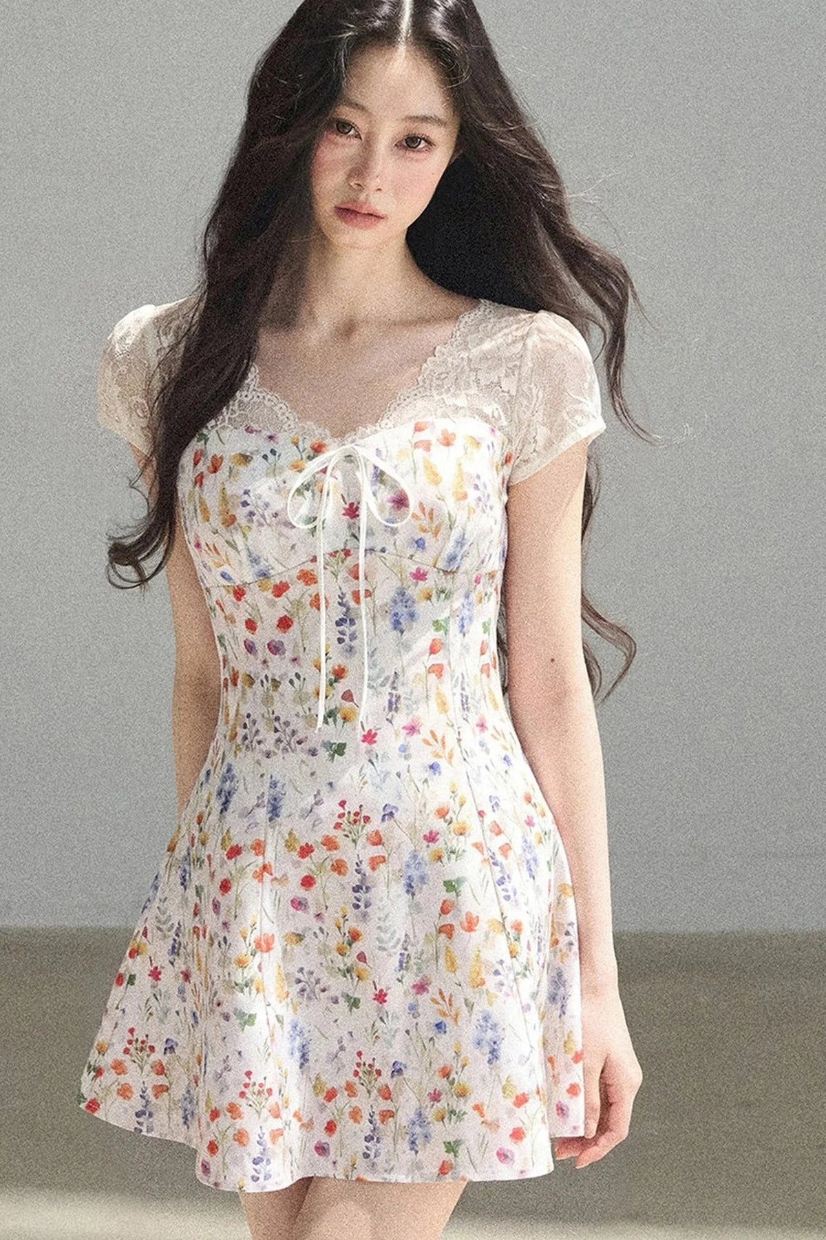 French Lace Short Floral Dress