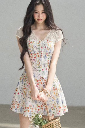 French Lace Short Floral Dress