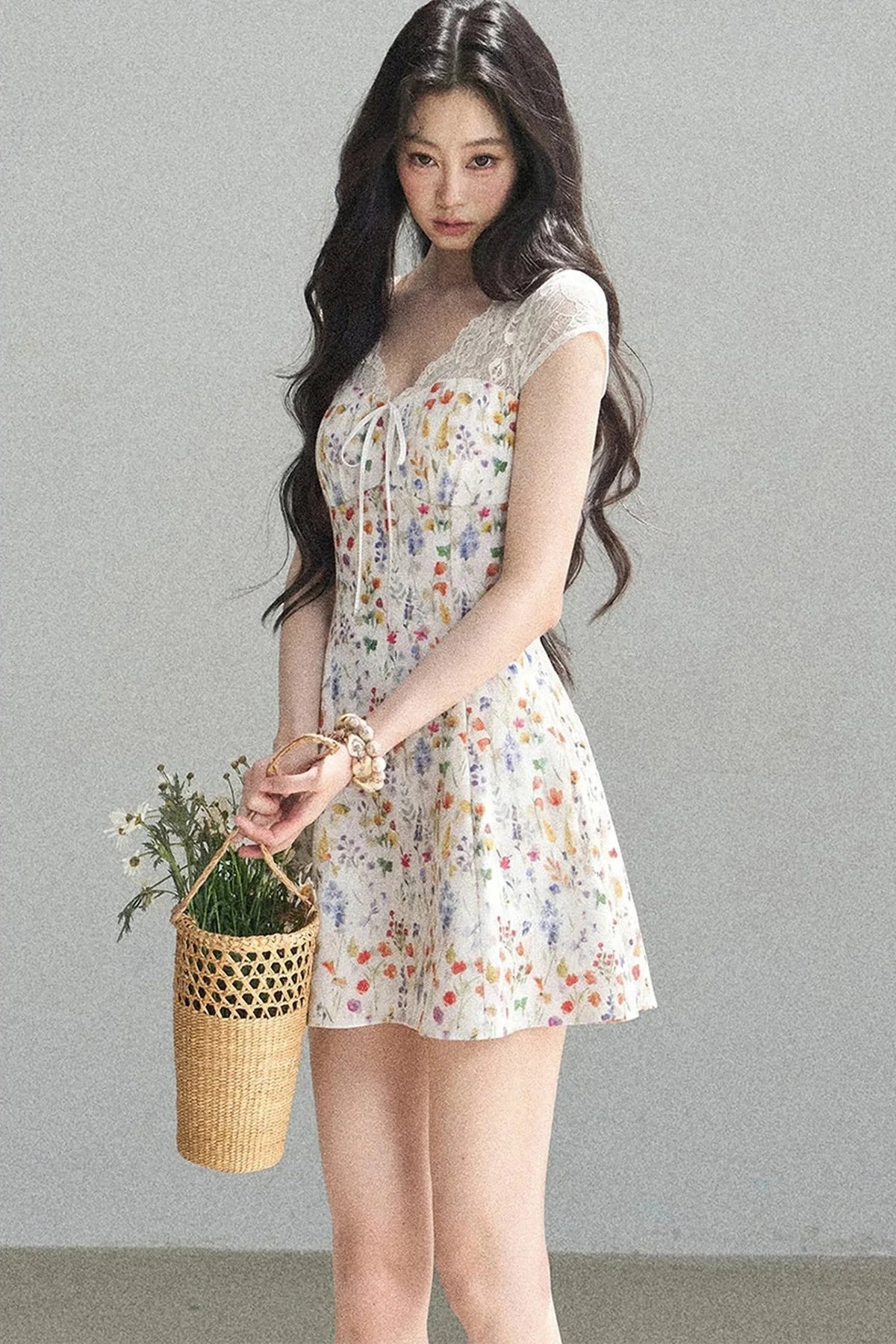 French Lace Short Floral Dress