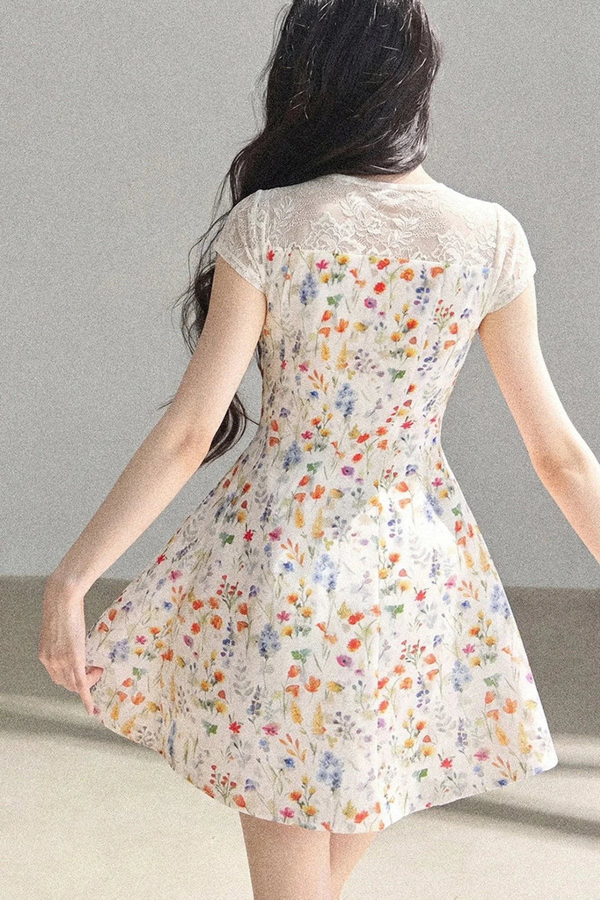 French Lace Short Floral Dress