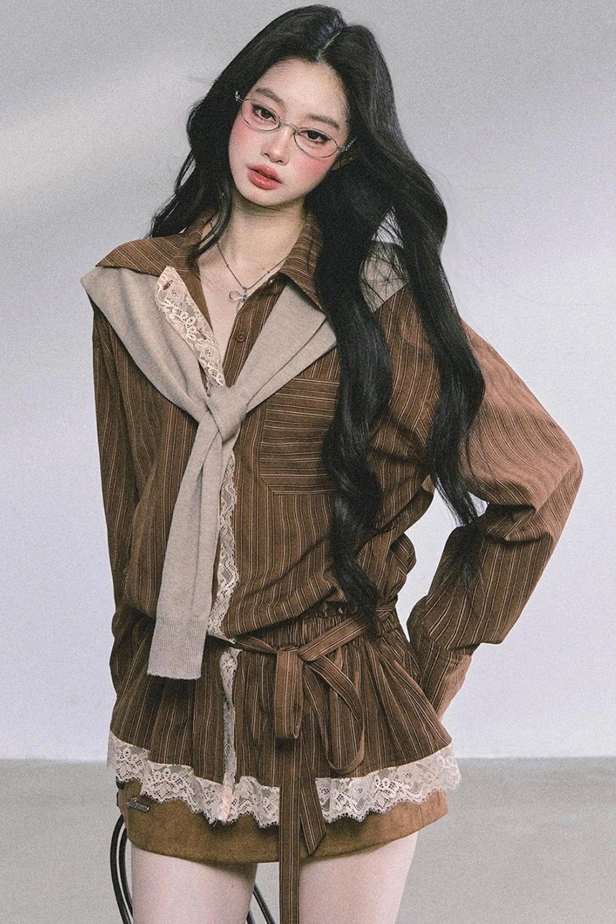 French Lace Stripe Shirt Set-Up