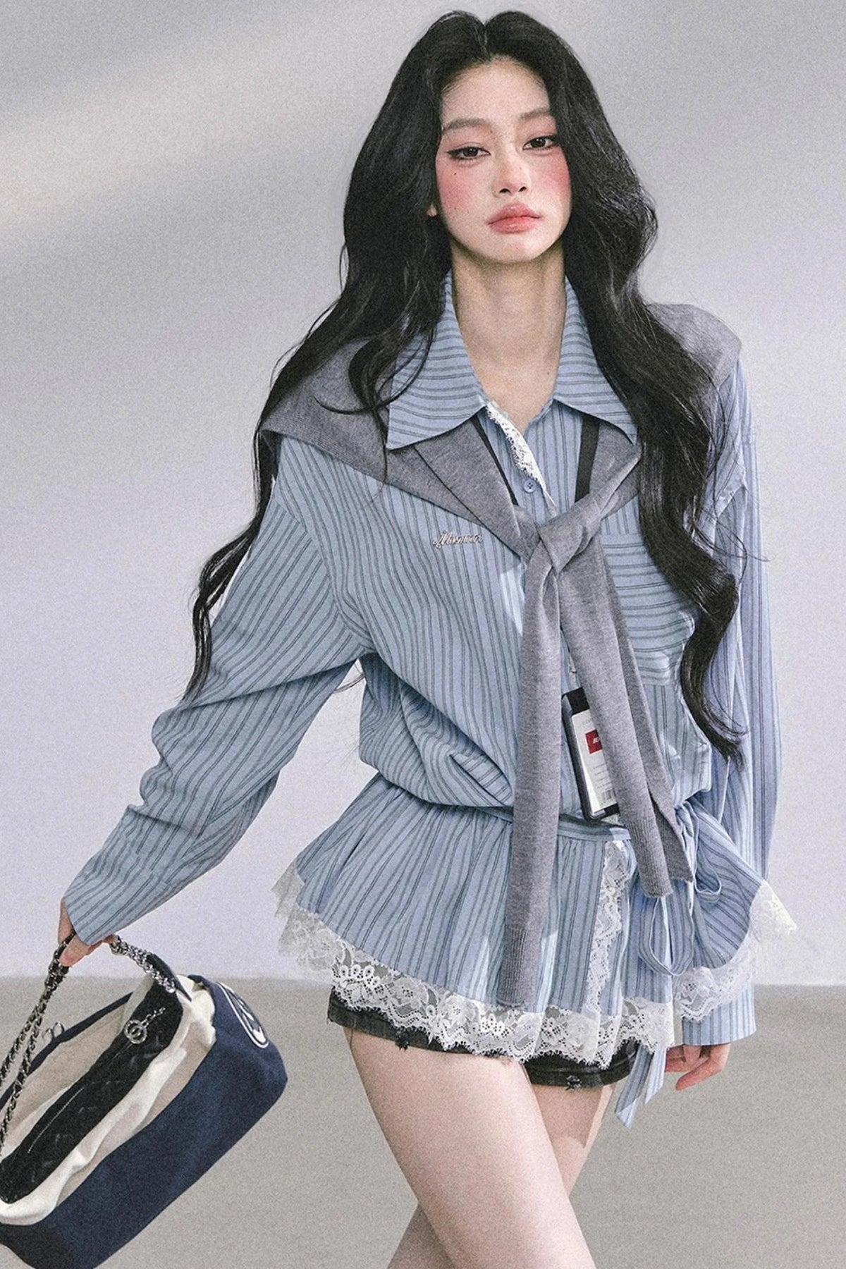 French Lace Stripe Shirt Set-Up