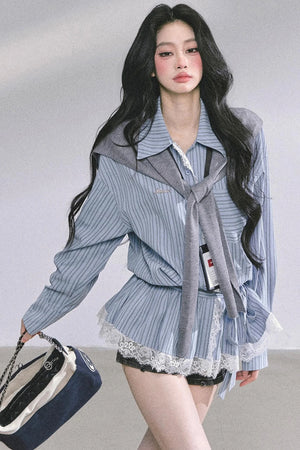French Lace Stripe Shirt Set-Up