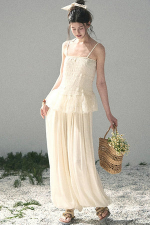 French Lace Summer Top Pants Set-Up