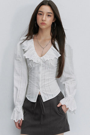 French Lace Tie-Waist Blouse