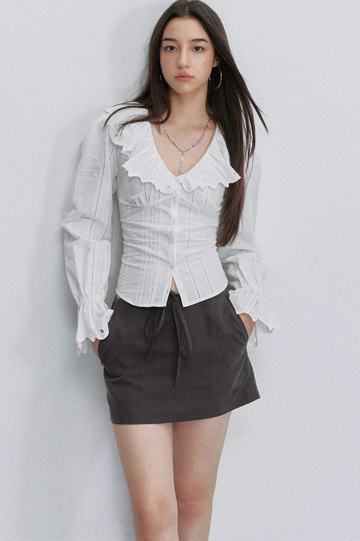 French Lace Tie-Waist Blouse