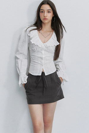 French Lace Tie-Waist Blouse