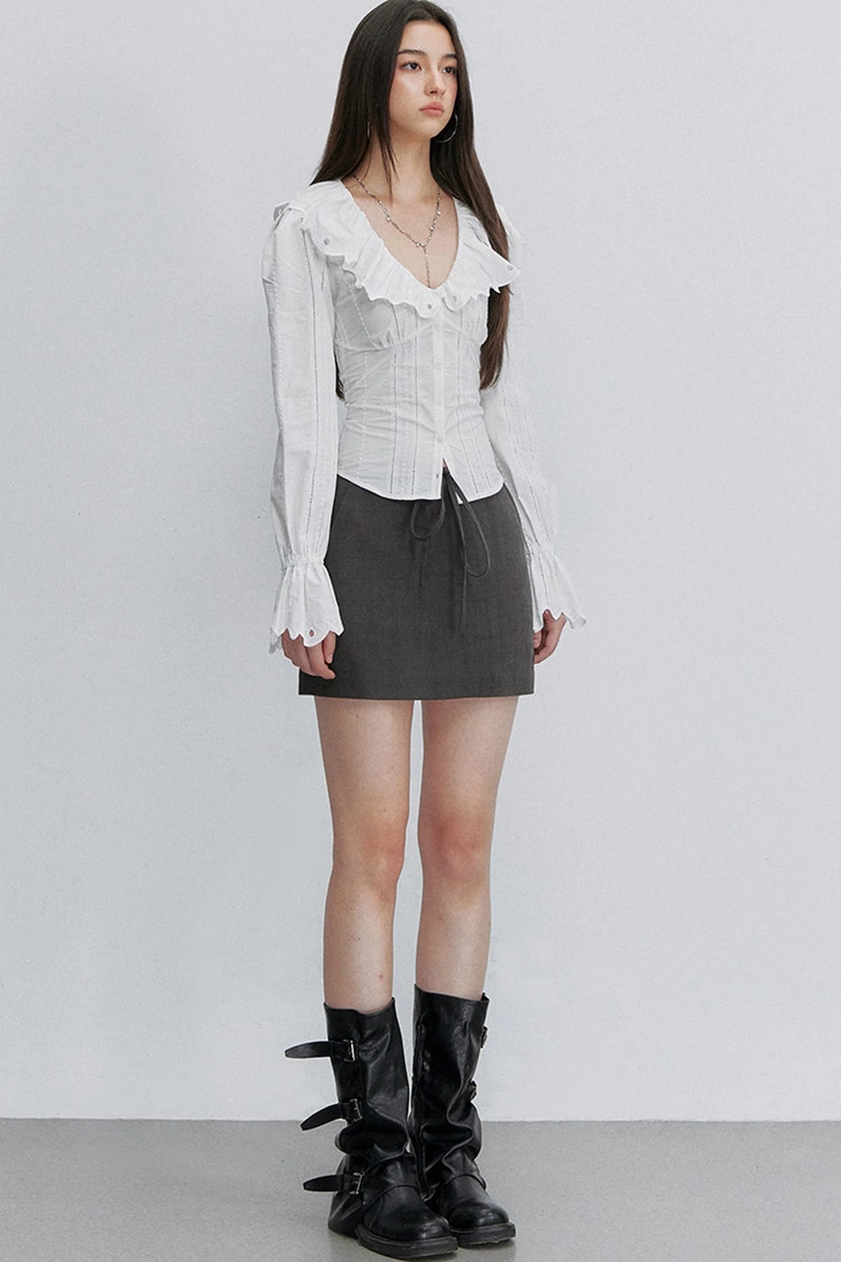 French Lace Tie-Waist Blouse