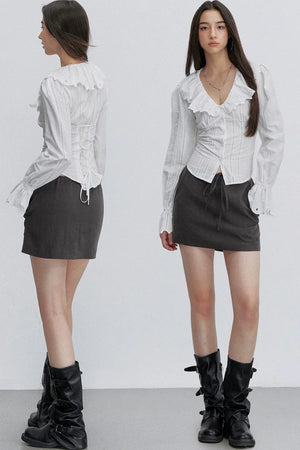 French Lace Tie-Waist Blouse