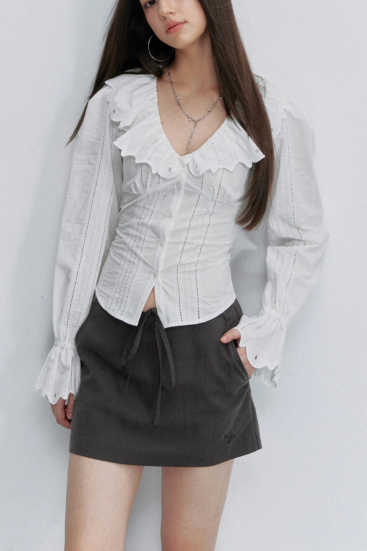 French Lace Tie-Waist Blouse