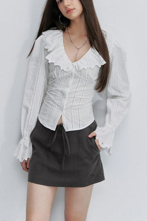 French Lace Tie-Waist Blouse