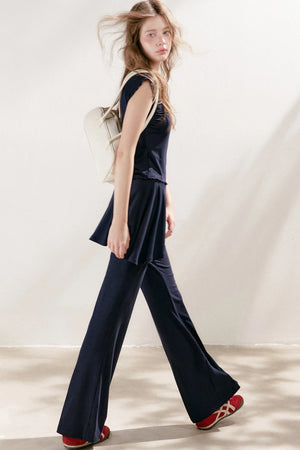 French Lace U-Neck Peplum Top and Flared Pants Set-Up