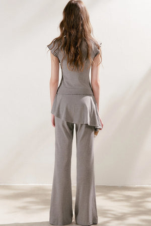 French Lace U-Neck Peplum Top and Flared Pants Set-Up