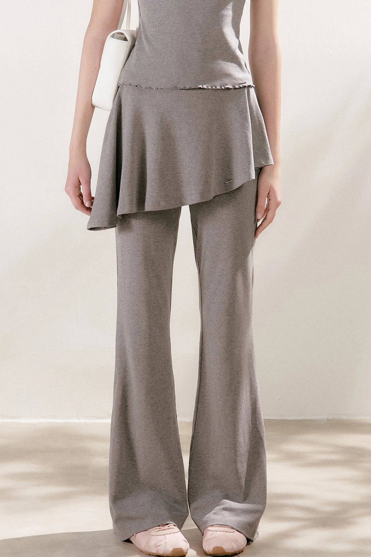 French Lace U-Neck Peplum Top and Flared Pants Set-Up