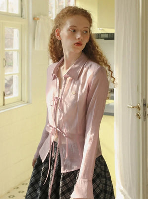 French Lace-Up Slim Shirt