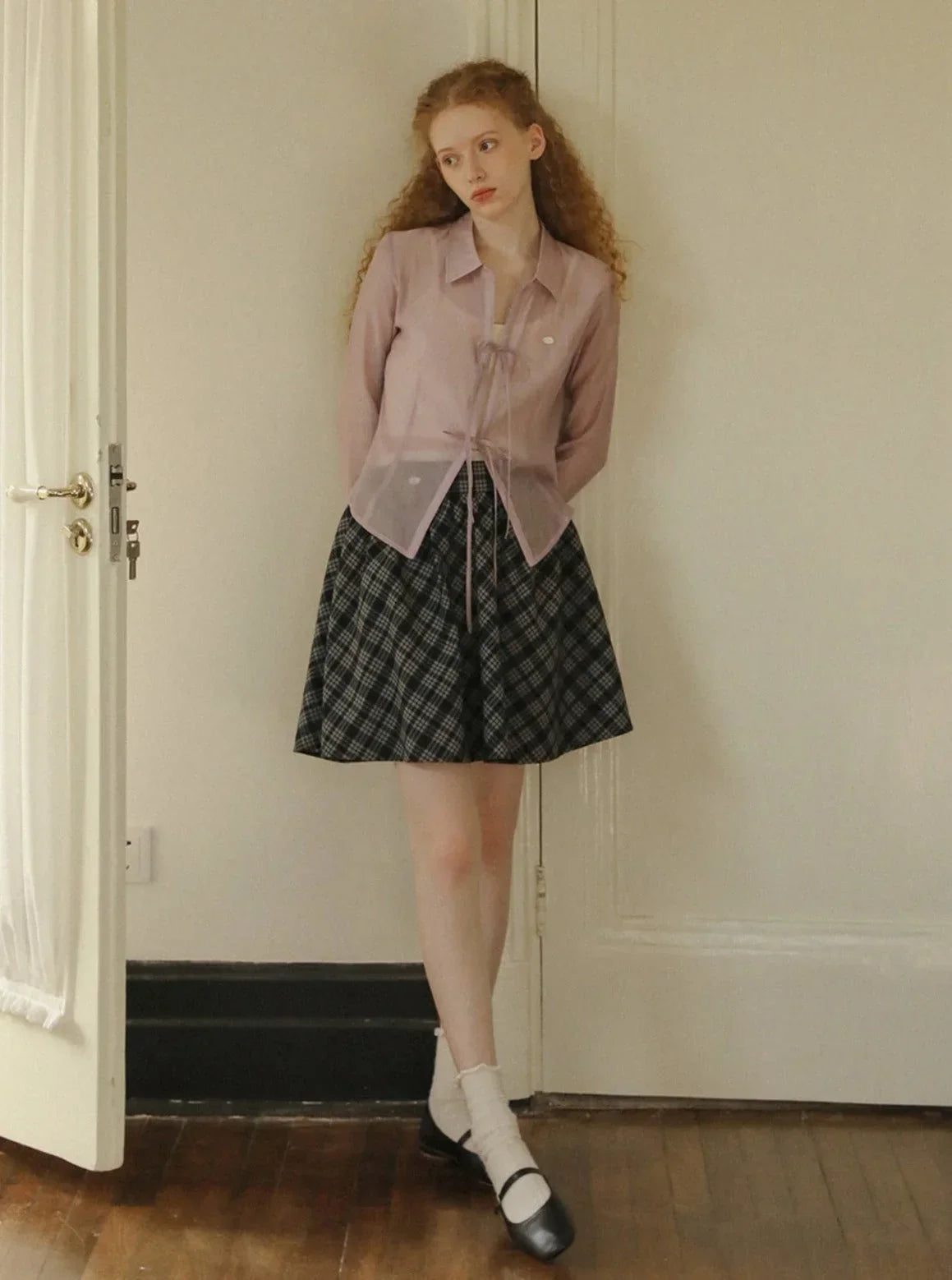 French Lace-Up Slim Shirt