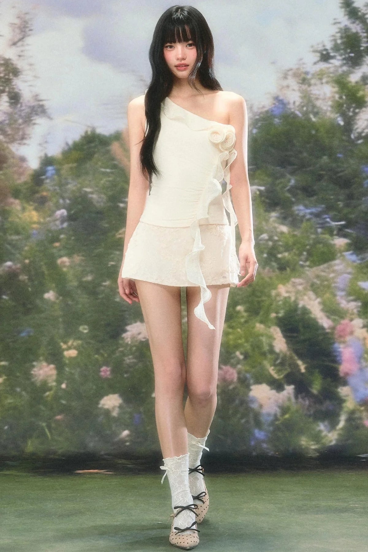French Off-Shoulder Floral Camisole Set-Up