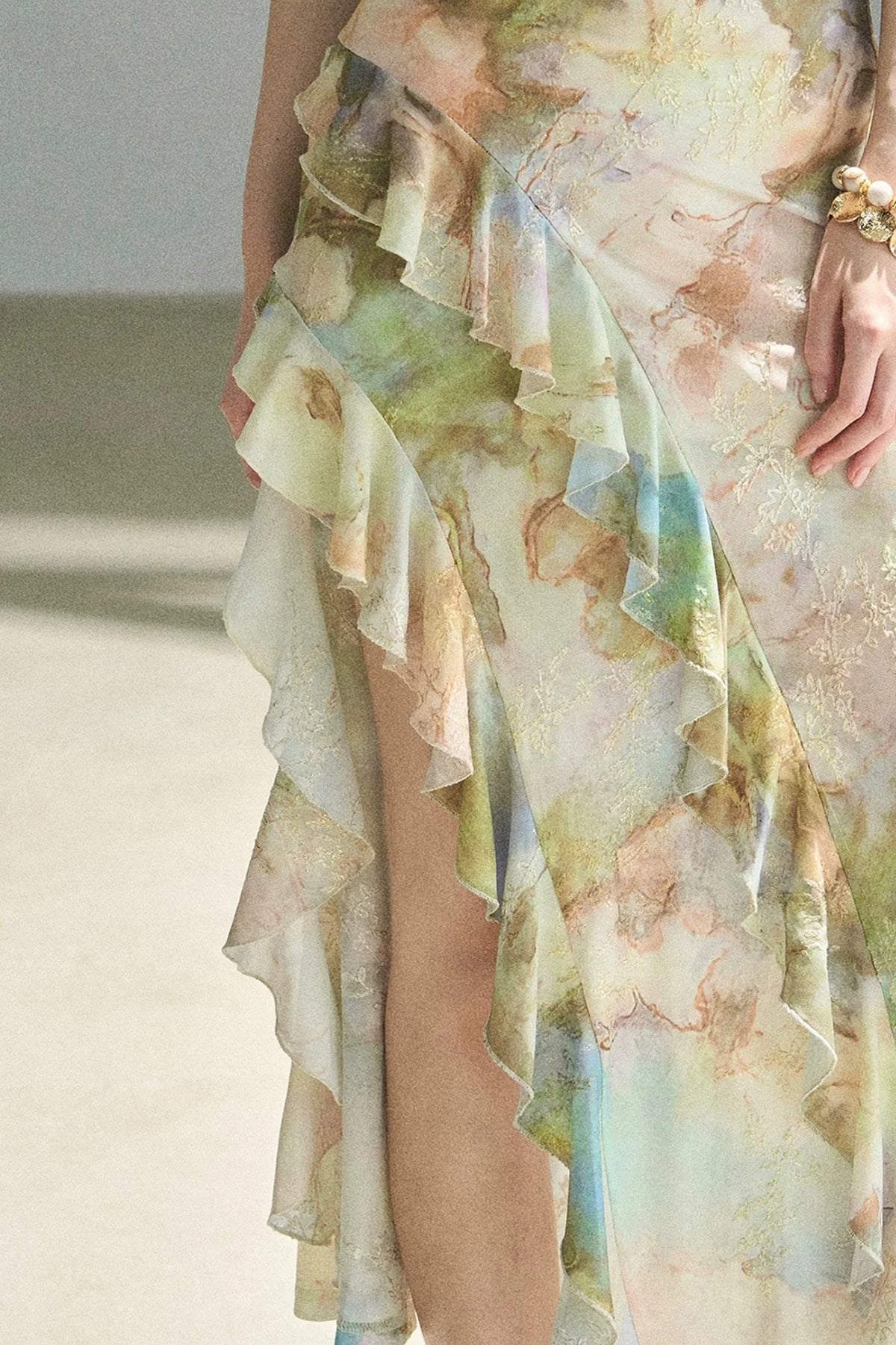 French Off-Shoulder Oil Painting Style Dress