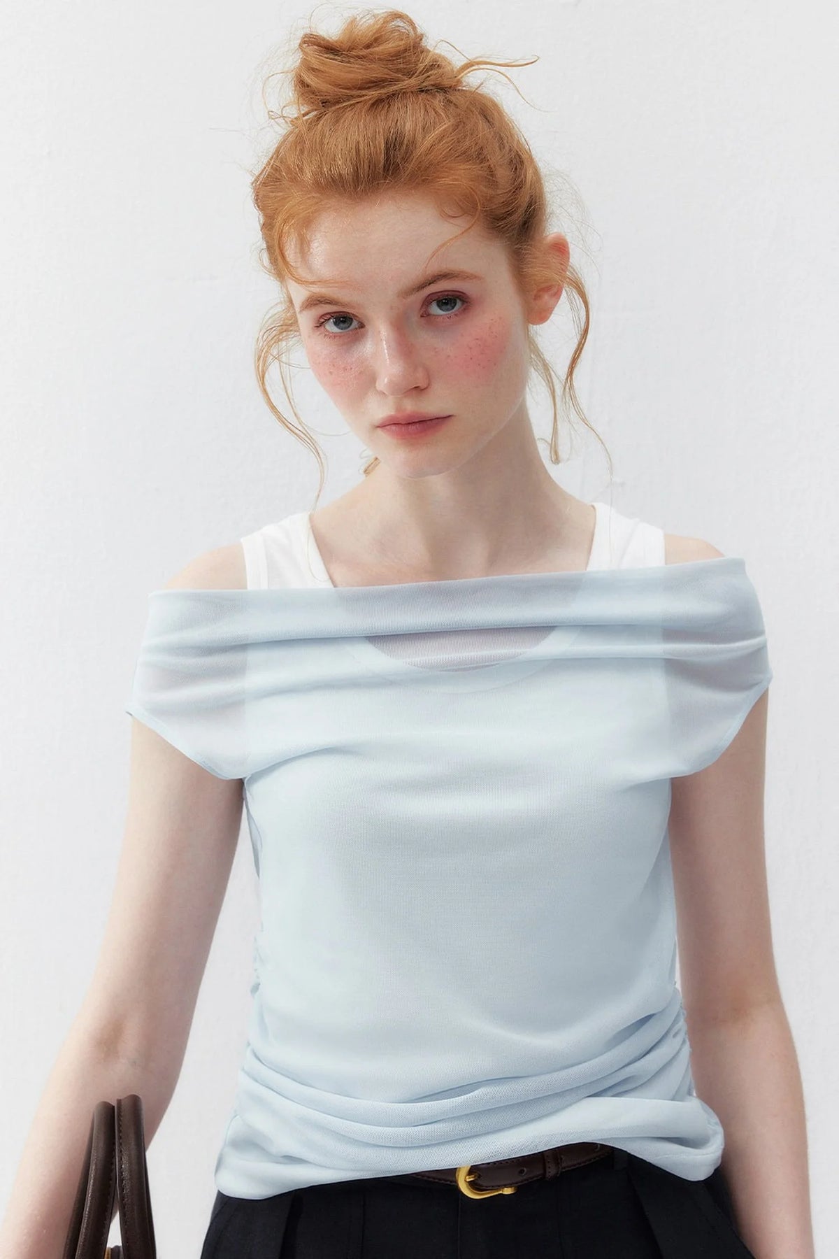 French One-Shoulder Contrasting Color Camisole