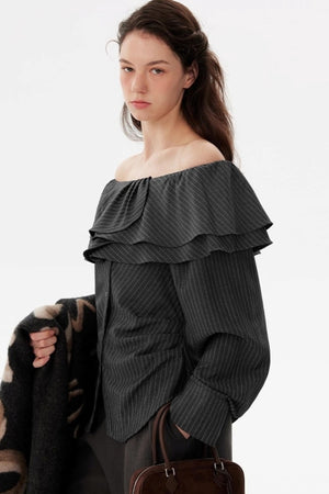 French One-Shoulder Striped Shirt