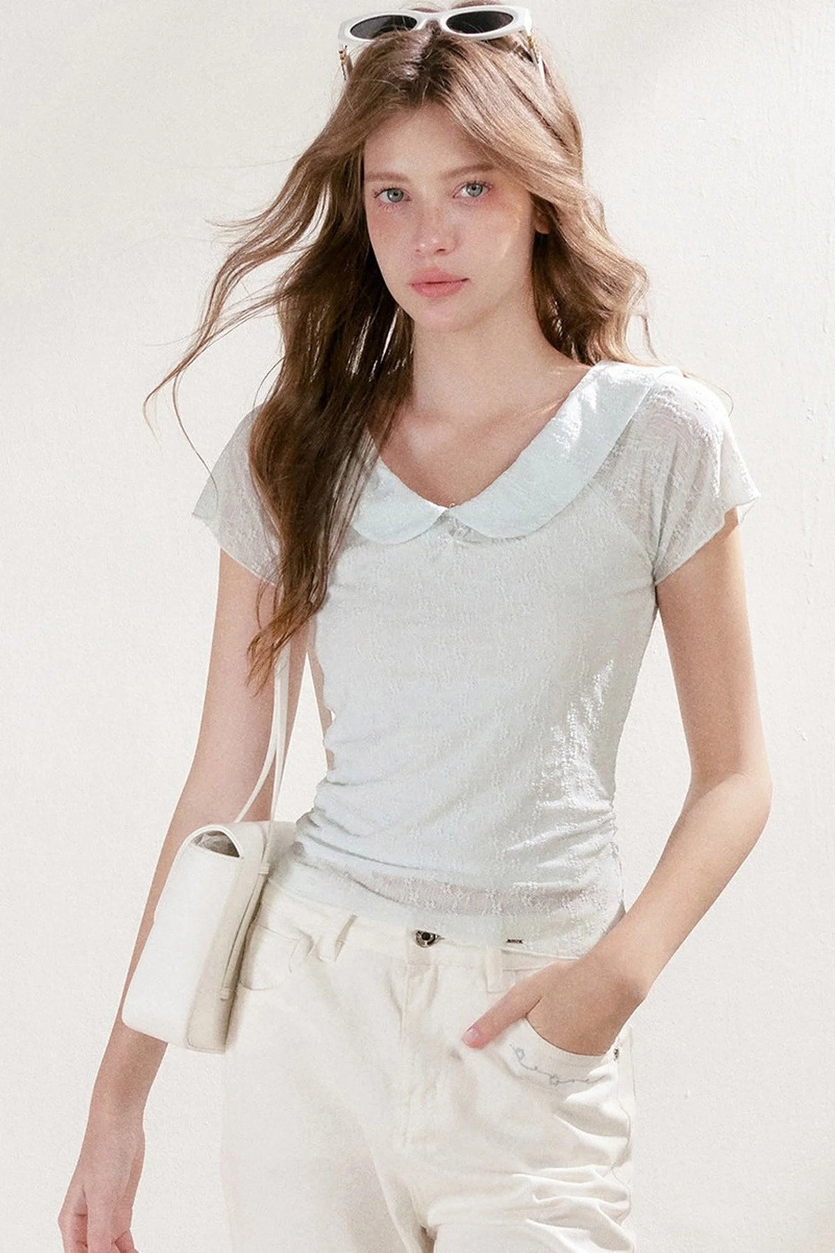 French Petal Collar Bow Short-Sleeved T-Shirt