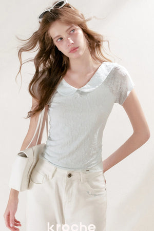 French Petal Collar Bow Short-Sleeved T-Shirt